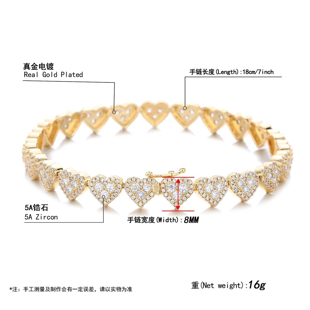 Romantic Hip Hop Jewelry Heart Zircon Tennis Bracelet Iced Out CZ Heart Tennis Bracelet for Women Valentine's Day Gift