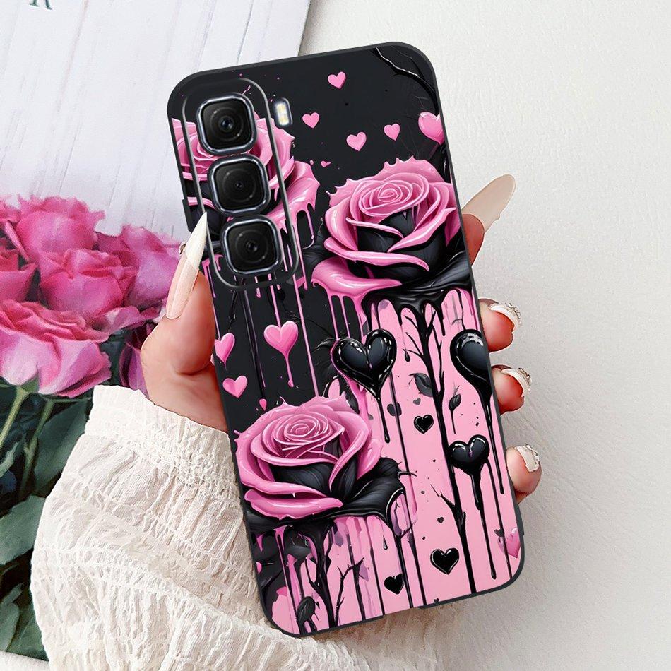 For Infinix Hot 50 4G Phone Case Hot 50 Pro+ 4G Hot50 Pro Elegant Floral Cat Pattern Black Silicone Soft TPU Cases
