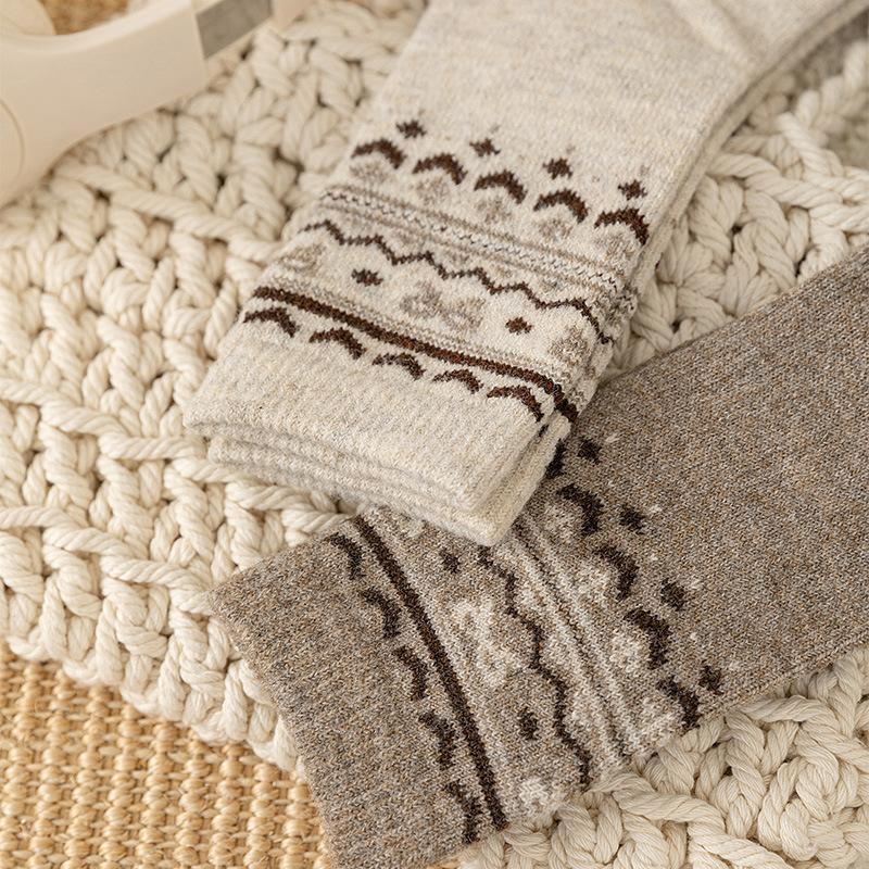 Coffee Color Medium Wool Socks Casual Retro Style Thickened Warm Thick Socks