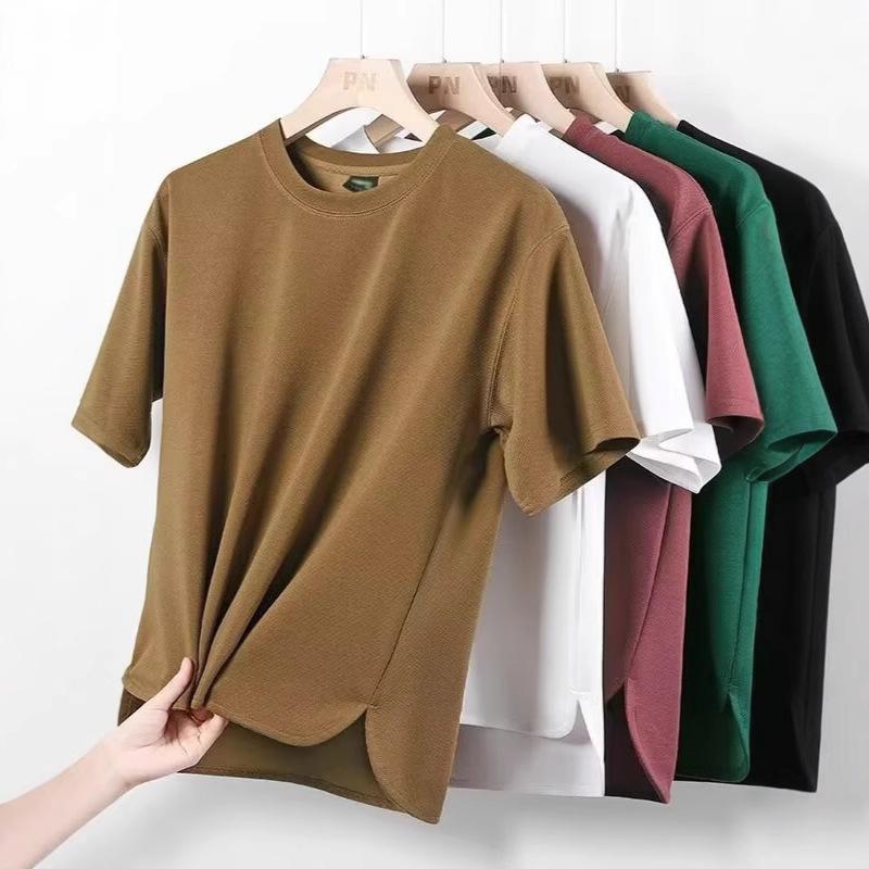 

2025 Trendy Short Sleeve T-Shirt with Pearl Design and Versatile Slits for Men and Women M чорний