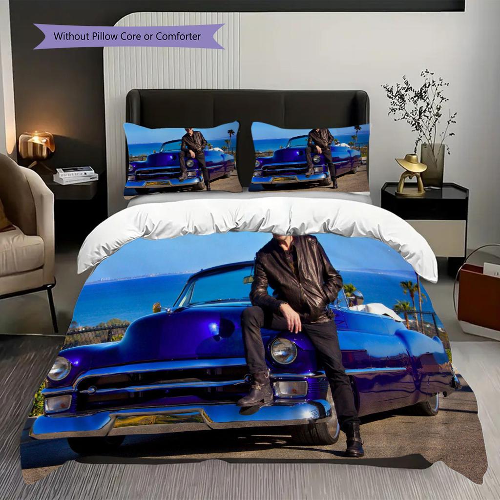 Johnny Hallyday Three-piece set (1 * duvet cover + 2 * pillowcase, without core) 2D Flat Christmas birthday gift Soft and comfortable Bedding set