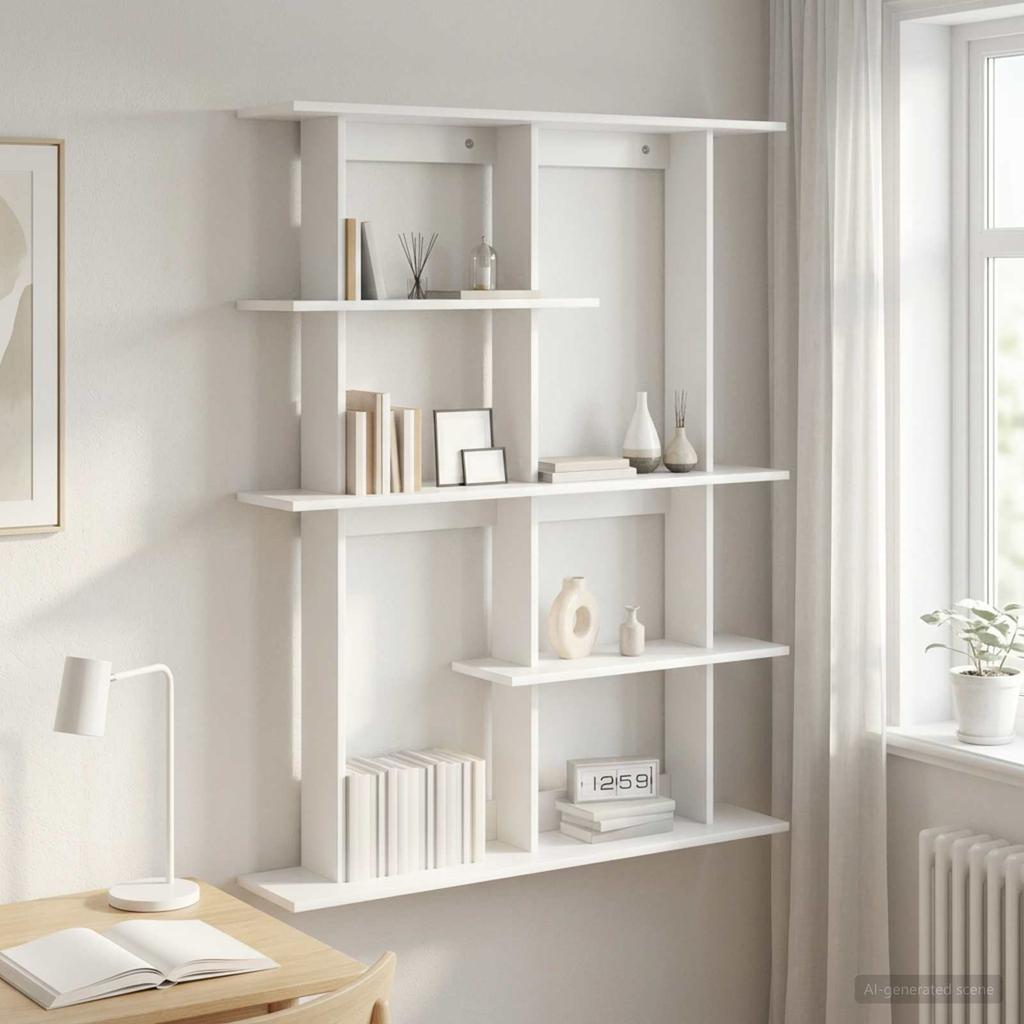 Wall Mounted Shelf Unit White 102 X 20 X 130 Cm Engineered Wood