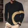 Men Plus Size Round Neck Long Sleeve Printed T Shirt Black Gold Blue Casual Pullover