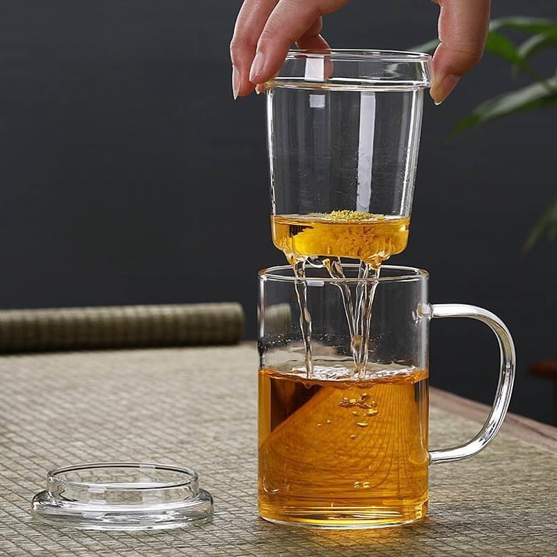 Thickened Heat Resistant Glass Cup Transparent with Cover Filter Flower Tea Cup Office Water Cup Women Tea Water Separation Tea Cup