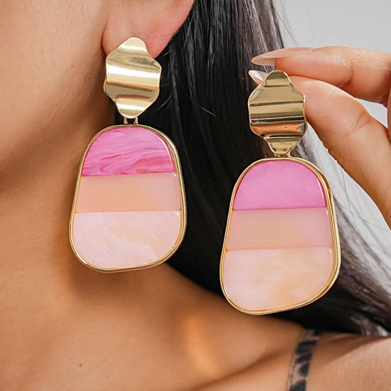 Two-tone acrylic square geometric silver needle earrings, unique dopamine studs, high-end earrings for women