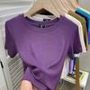 European Plus Size Ribbed Loose Short Sleeve T-shirt, Women's Green Base Layer Blouse