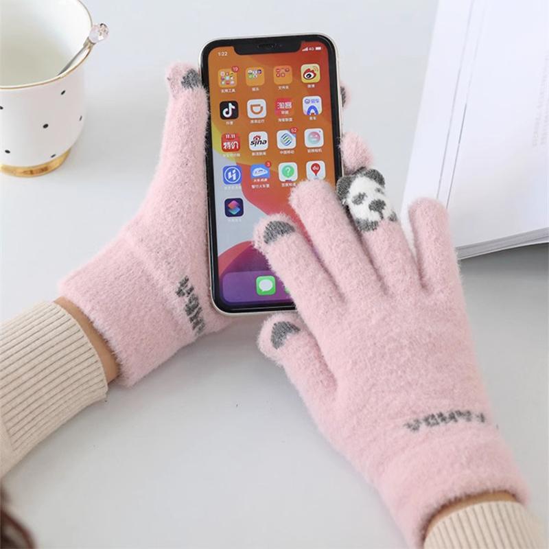 Riding Gloves Touch Screen Five Fingers Cute Warm Thickened Cold Knitted Wool Cotton Gloves Fall And Winter Female