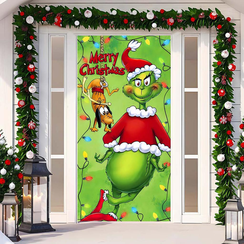 Christmas Door Cover Decorative Hanging Cloth Green Door Cover Christmas Door Curtain New Year Tapestry Door Cover Background