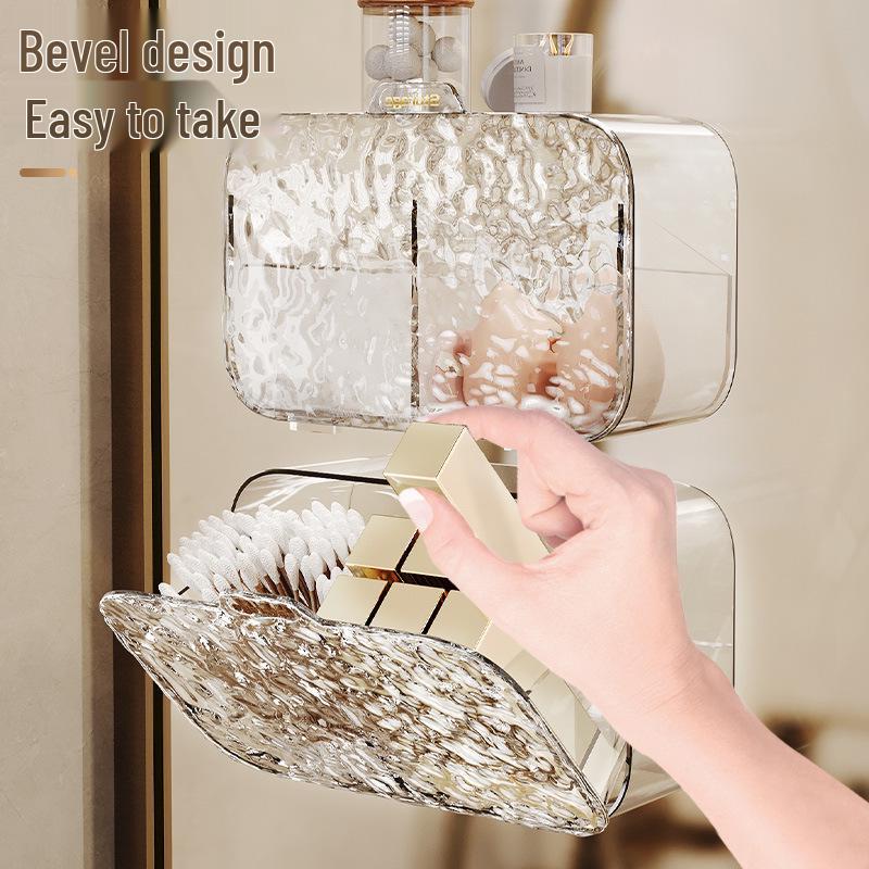 Wall-Mounted Transparent Storage Box for Cotton Pads, Lipstick, Rubber Bands, and Swabs