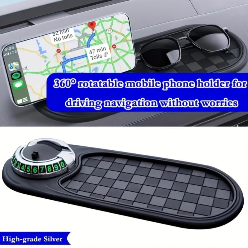 Multifunctional Anti-Slip Car Dashboard Pad with Rotating Phone Holder | Large Capacity Glasses And Key Storage, Heat-Resistant Silicone, Grid Design