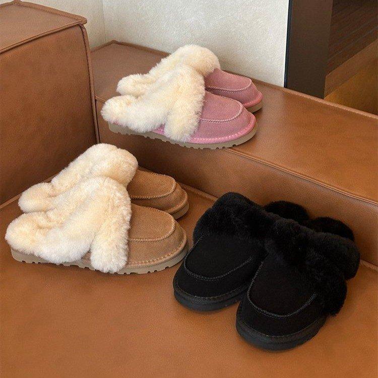 Mao Mao Slippers Women's Outer Wear 2025 Autumn and Winter New Comfortable Simple Casual Lazy Plush Bag Head Mao Mao Slippers Women