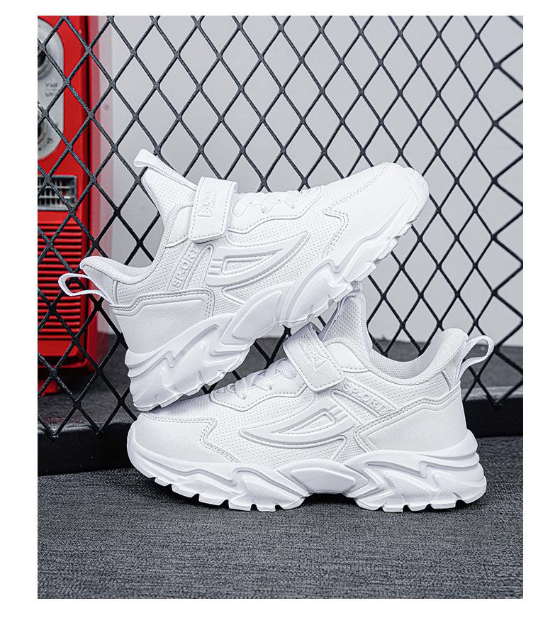 Pure White Student Sneakers - Unisex Double/Single Mesh Leather, Trendy Kids' Athletic Shoes