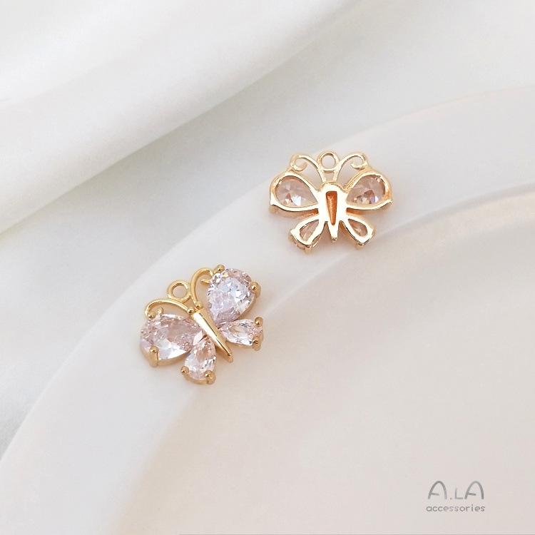14K Gold-Filled Zircon Butterfly Pendant Charm for DIY Jewelry