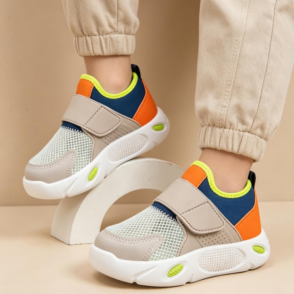 Breathable Kids Sneakers Lightweight Mesh Upper Adjustable Strap Slip Resistant Sole Casual Athletic Shoes for Children