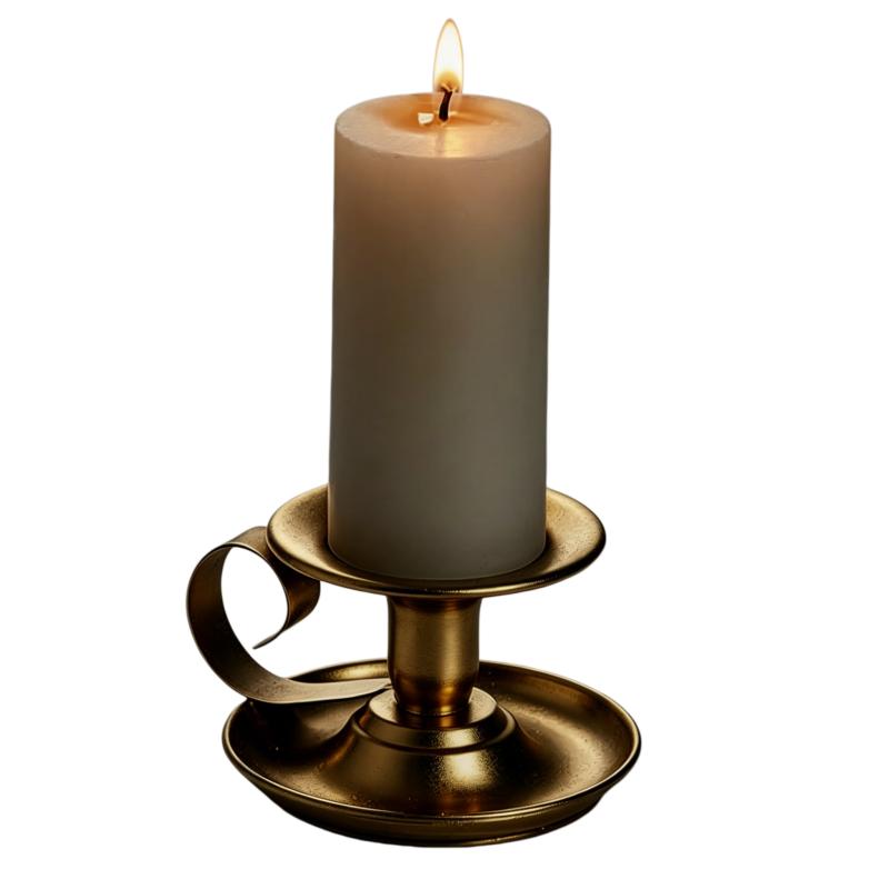 Vintage Metal Pillar Candle Holder Curved C Handle, Bronze & Matte Black Candlestick with Wax Catching Tray for Home Table