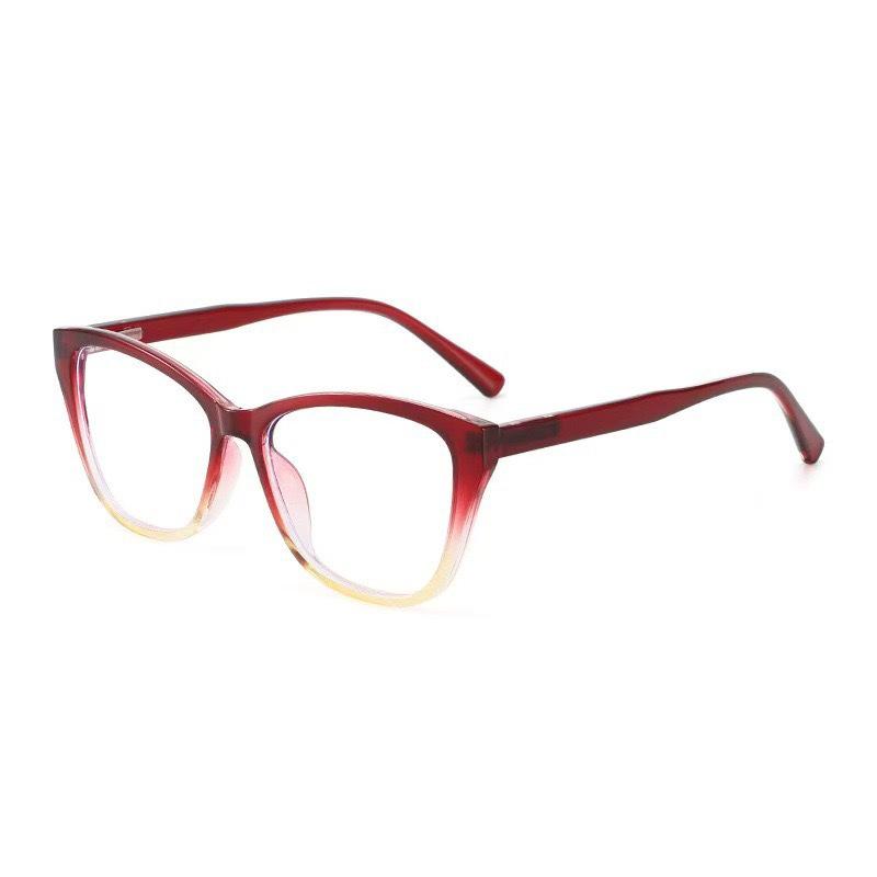 TR90 Retro Cat Eye Blue Light Blocking Glasses for Women – Fashionable Slimming Design with Color Block Flat Lenses.