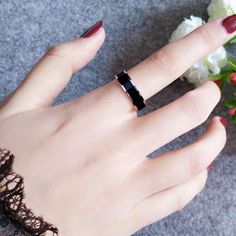 Fashion 6mm Rose Gold Color White Black Enamel Charm Ring for Woman Man Wedding Jewelry Gift 316L Stainless Steel Never Fade
