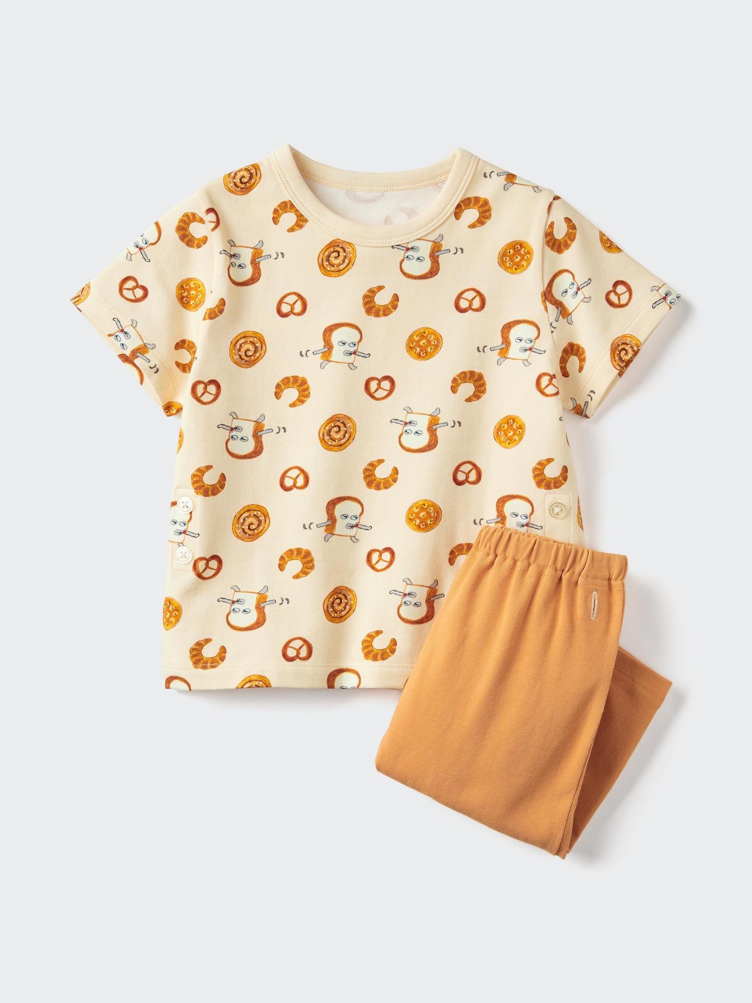 

uniqlo Bread Thief Baby Pajama Set Kids Orange Green Cotton Sleepwear Top & Pants Japan 80(ORANGE)