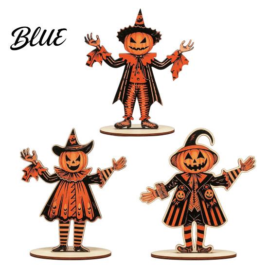 Seasonal Decorative Wood Pieces 3Pcs Wooden Pumpkin Scarecrow Ornaments Halloween Table Centerpiece Decorations Vintage Desktop Decoration for Home
