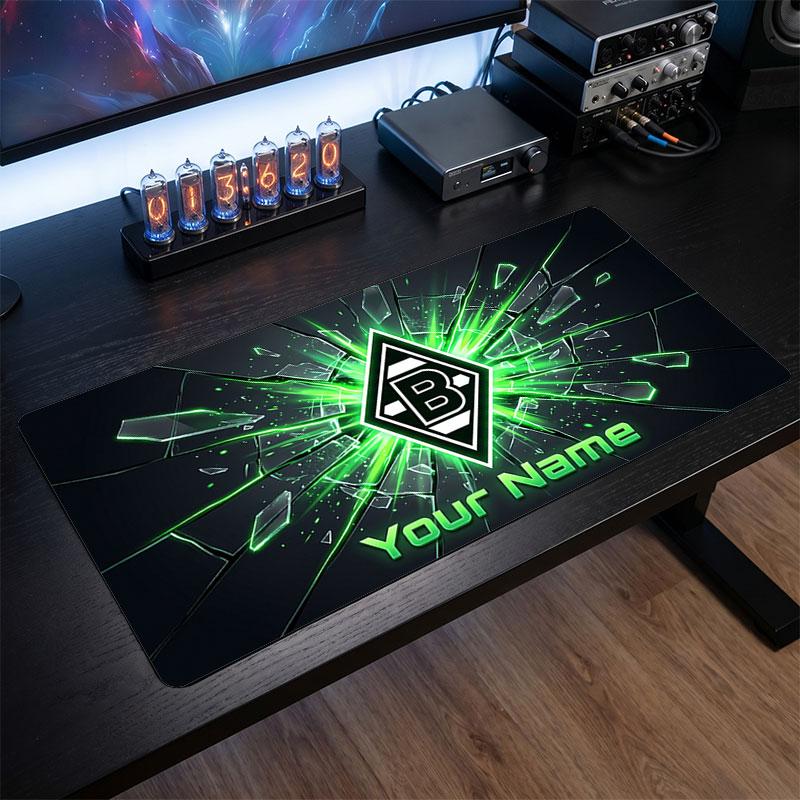 Borussia Mönchengladbach Individuelles Großes Mauspade, Personalisierter Namens-Textdruck, Fußball-Logo Rutschfeste Schreibtischmatte Gaming-Geschenk