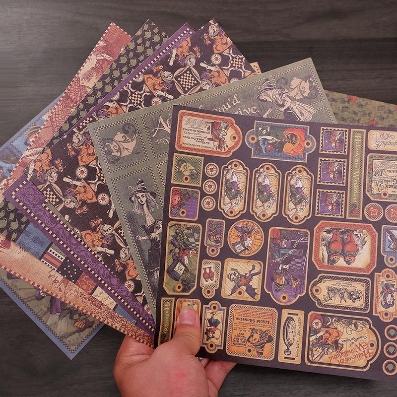 Alice Halloween Retro Journal Decoration Paper - 10 Sheets for DIY Albums