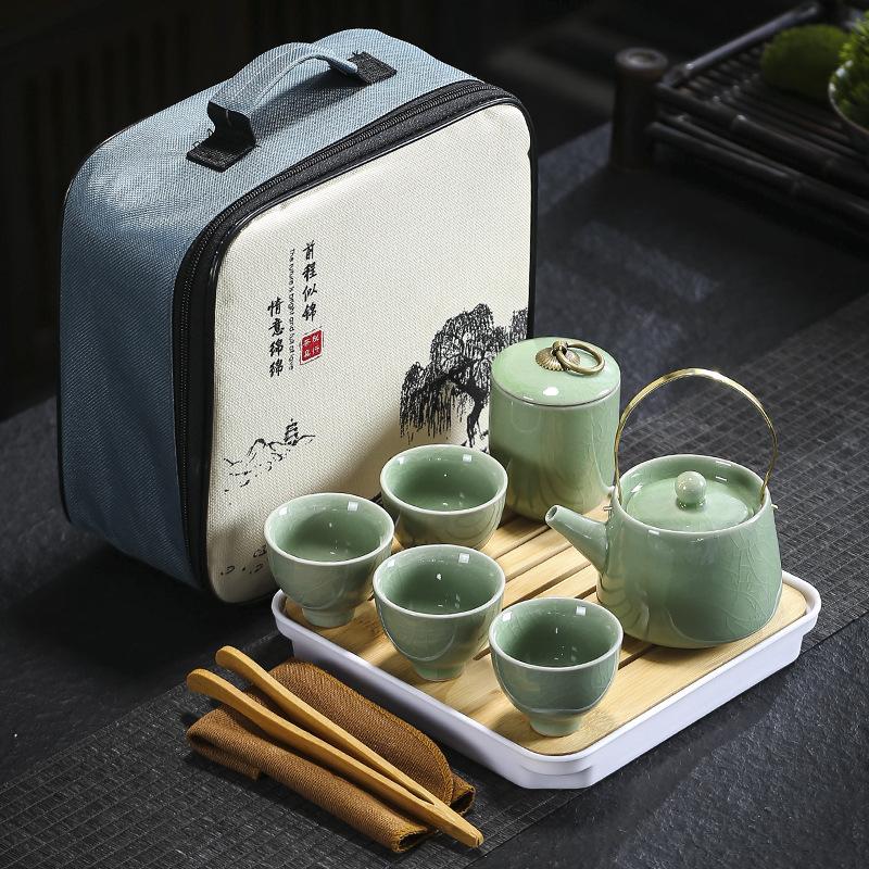 Travel tea set Ge kiln Ru kiln set tea tray home wedding opening real estate souvenir