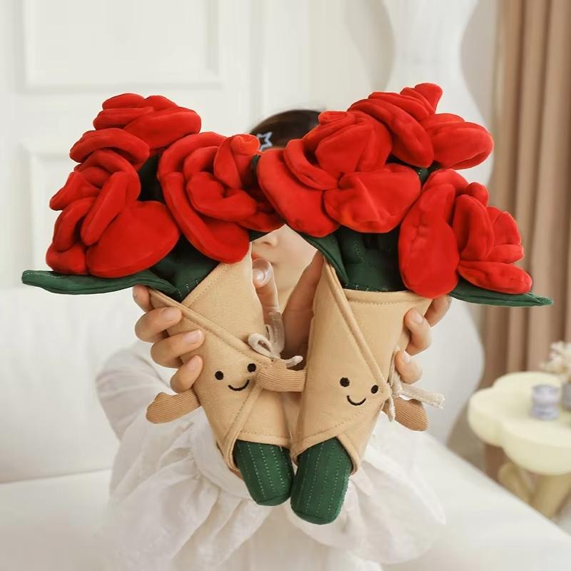 Simulated Tulip Flower Holding Bouquet Valentine's Mothers Day Gift Artificial Rose Flower Girls Christmas Plush Flower Bouquet