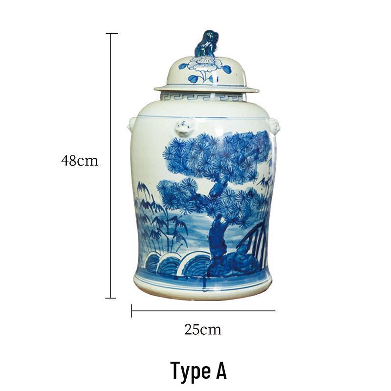 Antique Style Blue and White Porcelain Jar with Phoenix, Bird, and Floral Design - Decorative Home Vase