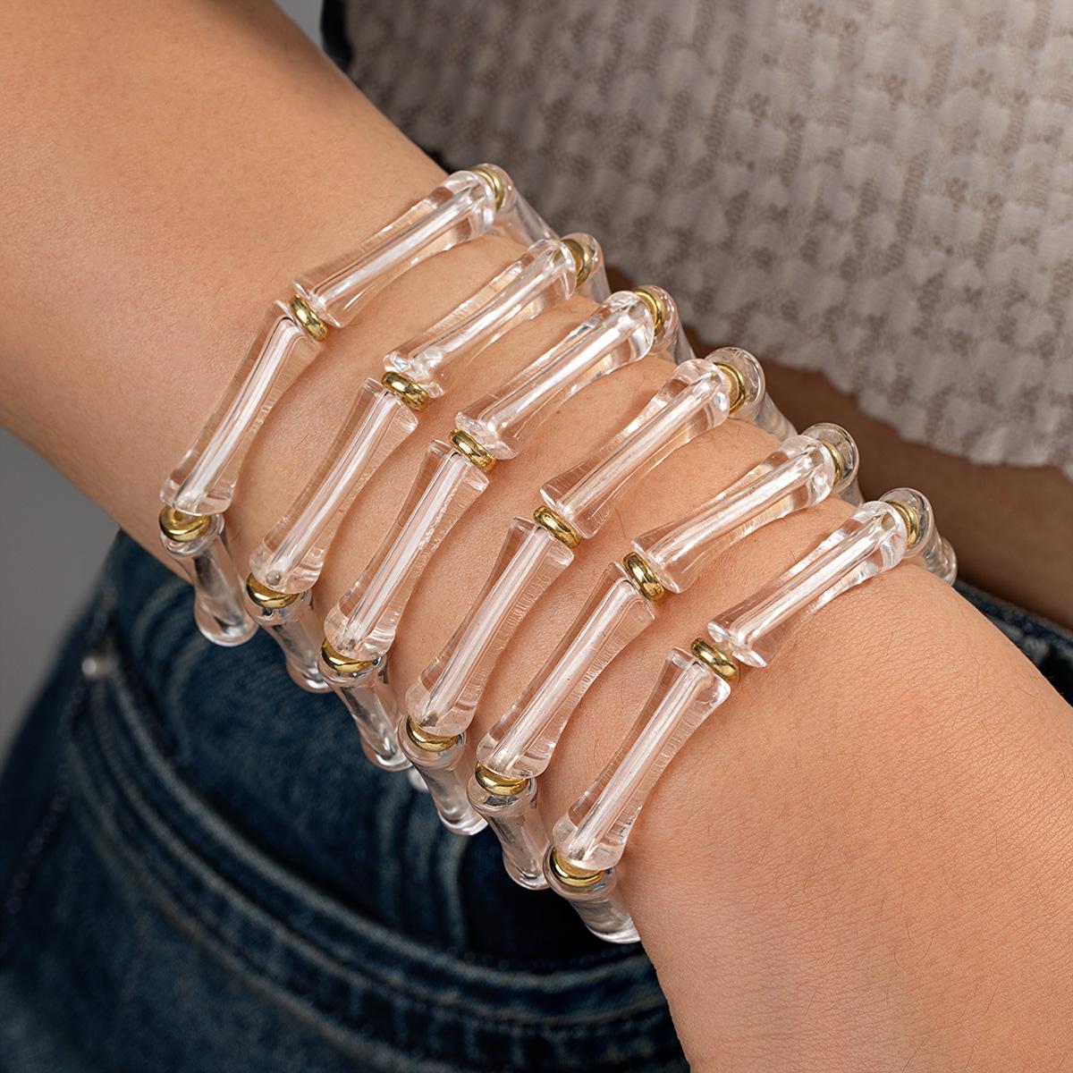 Transparent Bamboo-Joint Resin Bracelet with Gold Spacer Beads