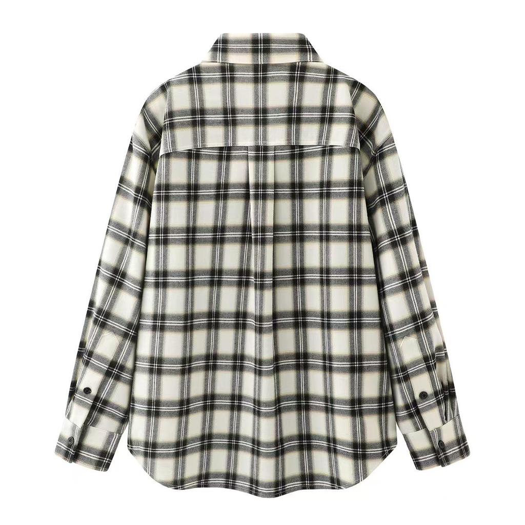 In Stock: 2026 Spring New Women's Loose Casual Welsh Plaid Brushed Neutral Shirt MBF1SHT023