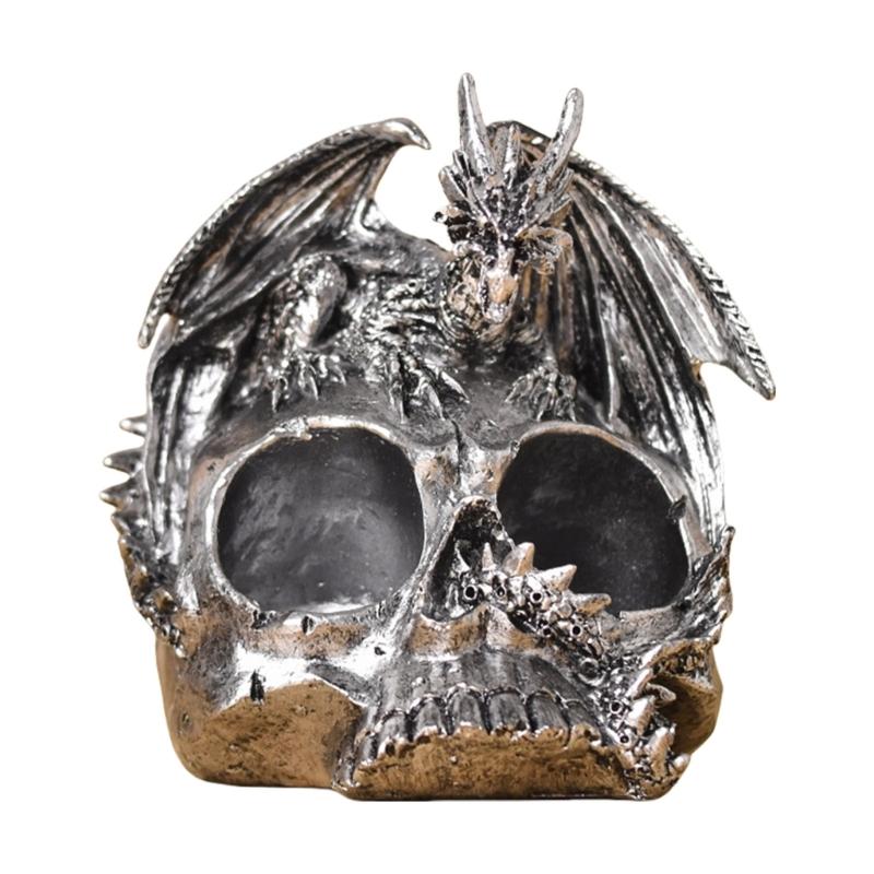 Scary Dragon Skull Statue Resins Figurine with Spices Shaker Holder Rack for Halloween Party Kitchen Restaurant Decors