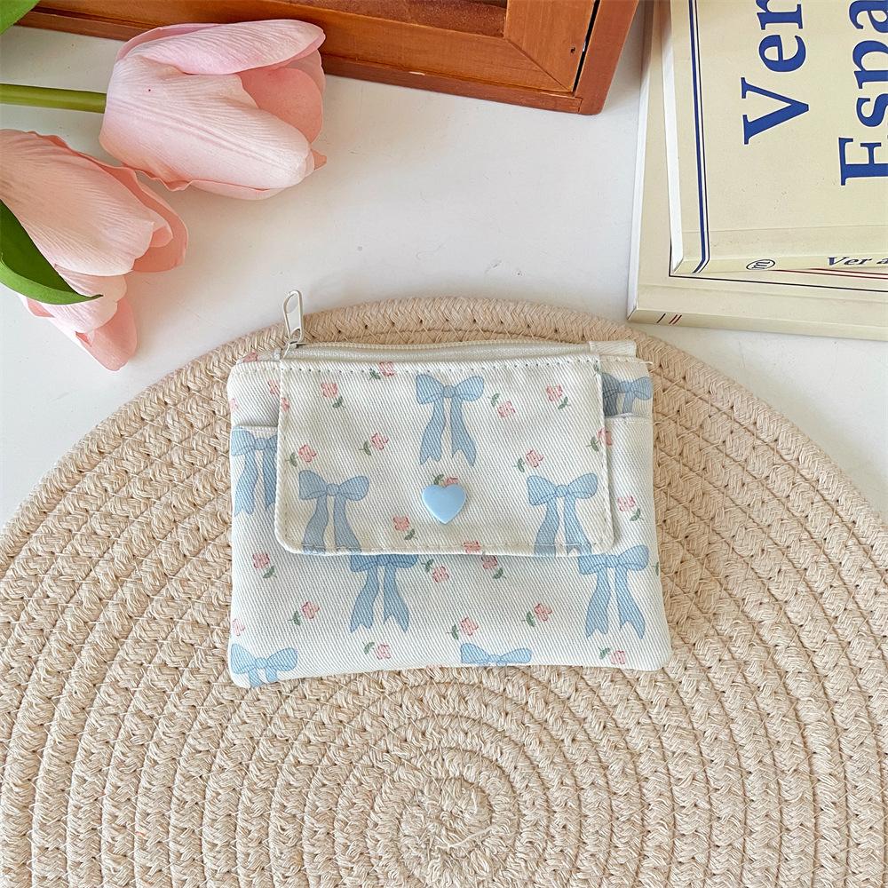 Multifunctional Document Card Bag Key Coin Purse for Women Cartoon Floral Bow Print Coin Purse Cute Storage Bag Purse
