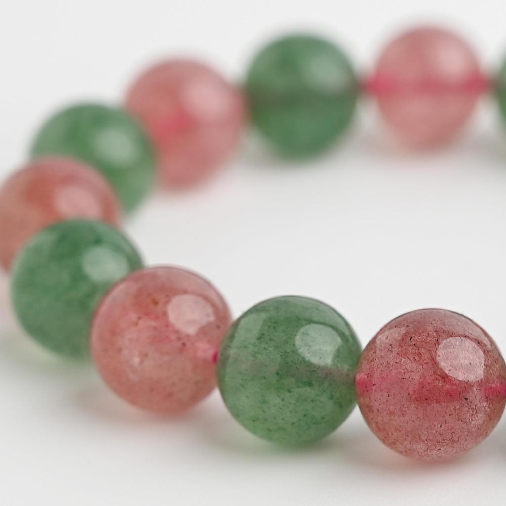 Eigado Strawberry Green Quartz 16 Inner Natural Power Good Luck & Bracelet, Beads, 13mm, Diameter Approx. 17cm, Stone, Stone, Charm,