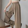 Summer 2024 Women's High Waist Versatile Wide-Leg Suit Pants with Drawstring, Size 145 Slimming