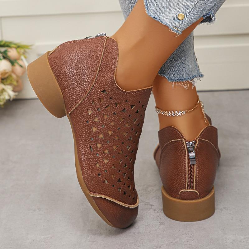 Fashion 2025Summer New Hollow Sandals for Jurgen Leather Retro Style Soft Women's Shoes Thick Heel Breathable Mid-high Heel Single Shoes