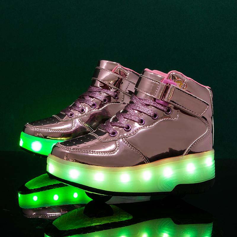 Dzieci mogą zdemontować dwukołowe buty sportowe SUB z lampką ładującą Slip Wheel Slip Boy Luminous Trampki