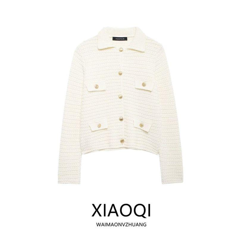 Fashion Style 2024 Autumn New Arrival Women's Stylish Commuter's All-Matching Long Sleeves Lapel Knitting Outwear 6427121