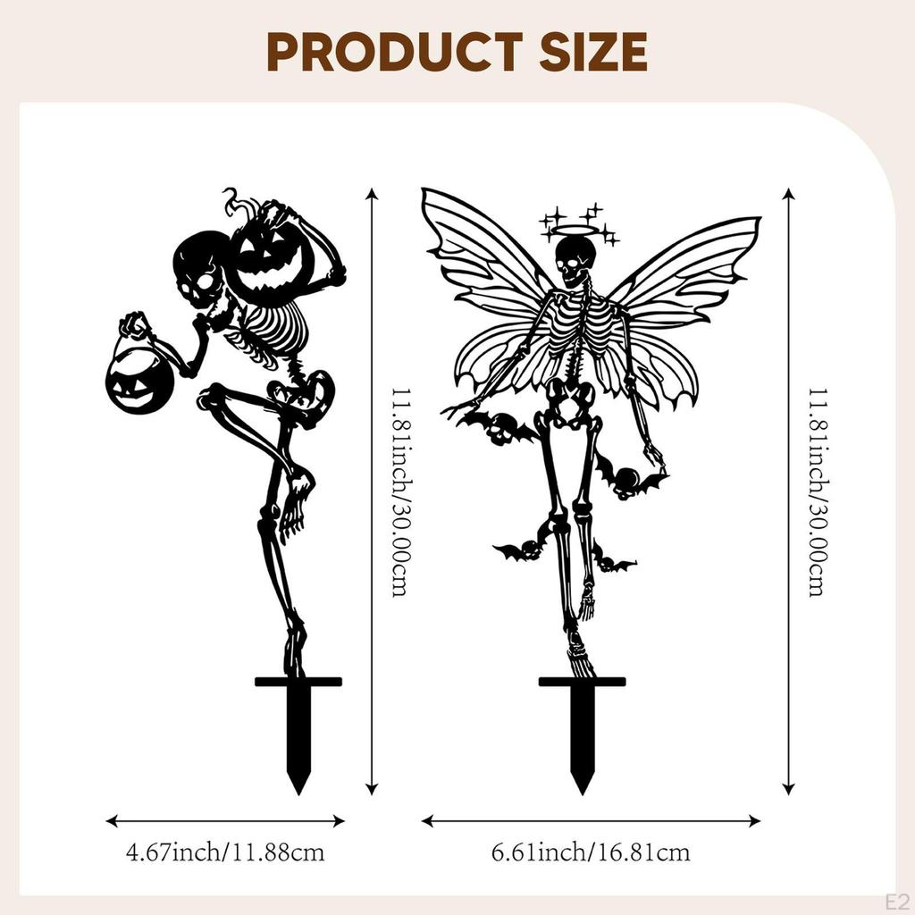 2 Pieces Skeleton Halloween Yard Signs Iron Art Ornaments Weather Resistant Decor for