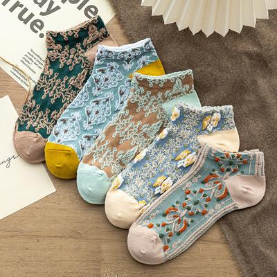 5 Pairs of Boat Socks, Women's Short Socks, Spring and Summer, Shallow, Non-falling Heel Socks, Embossed Style Short Socks