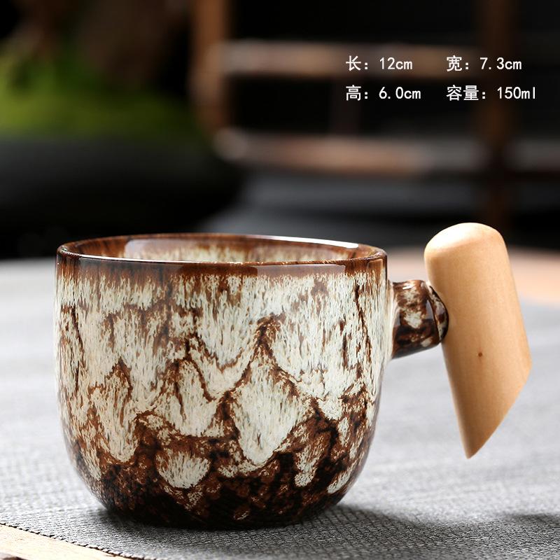Wooden handle ceramic cup Dehua kiln change teacup simple coffee cup small water cup single cup business gift ceramic mug 101-200ml