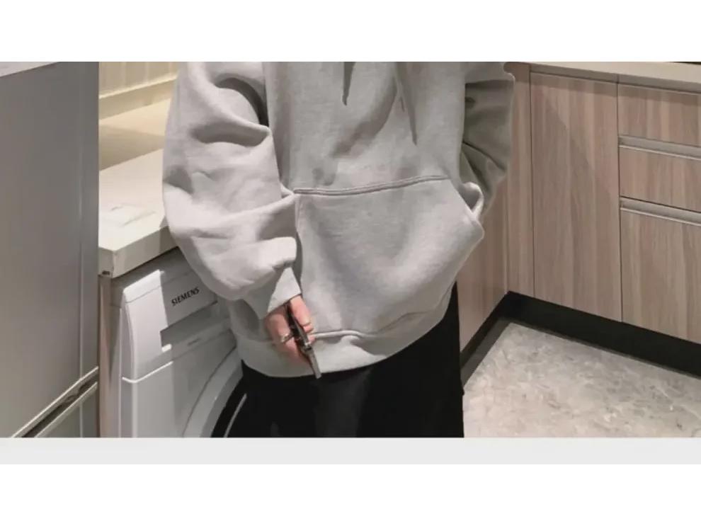 1977 American Fashion Men's Oversized Hooded Sweatshirt - Spring/Autumn, Heavy Velvet, High Street Couple Style.