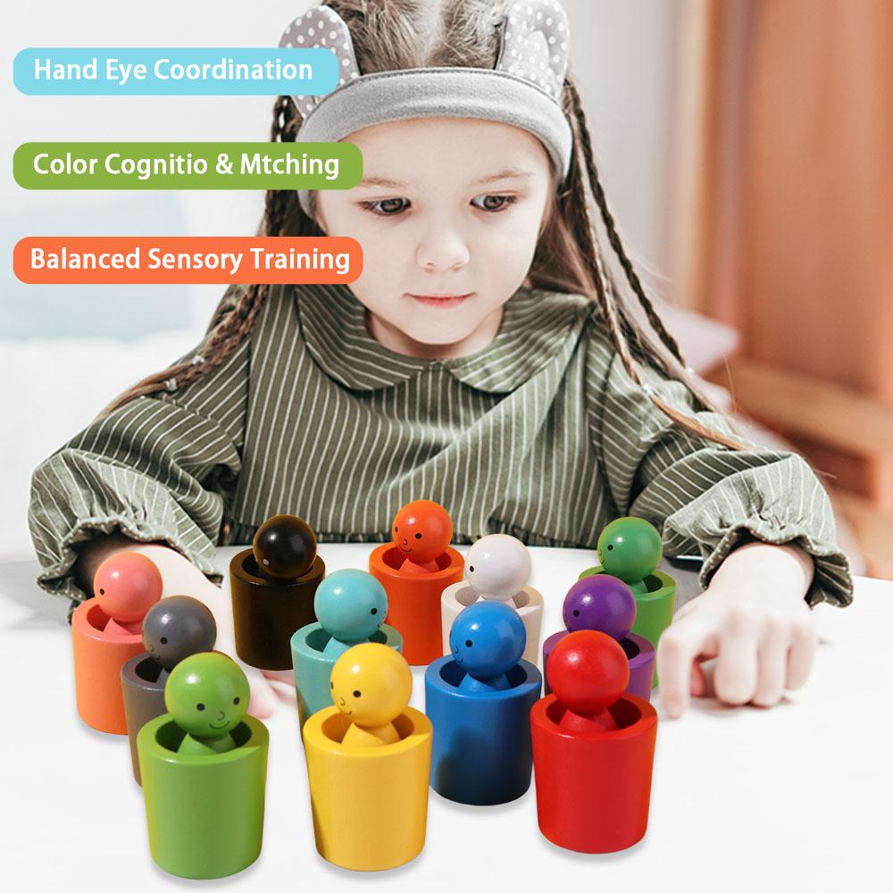 Wooden Color Sorting Games Montessori Count Puzzle Game Toy Children Color Sorting Cup  Family