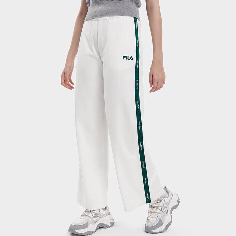 FILA Color Block Loose Wide Leg Knitted Retro Sports Long Pants Women bottoms Cloud-Mushroom-White F51W429605A-WT