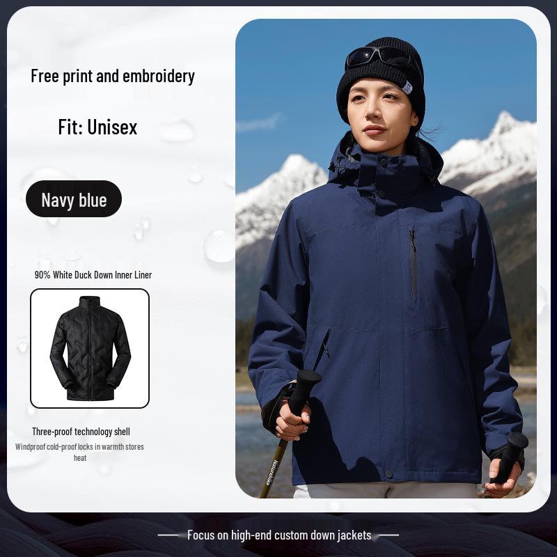 Men's Custom Three-in-One Mountain Climbing Suit for Autumn/Winter with Velvet and Logo Print
