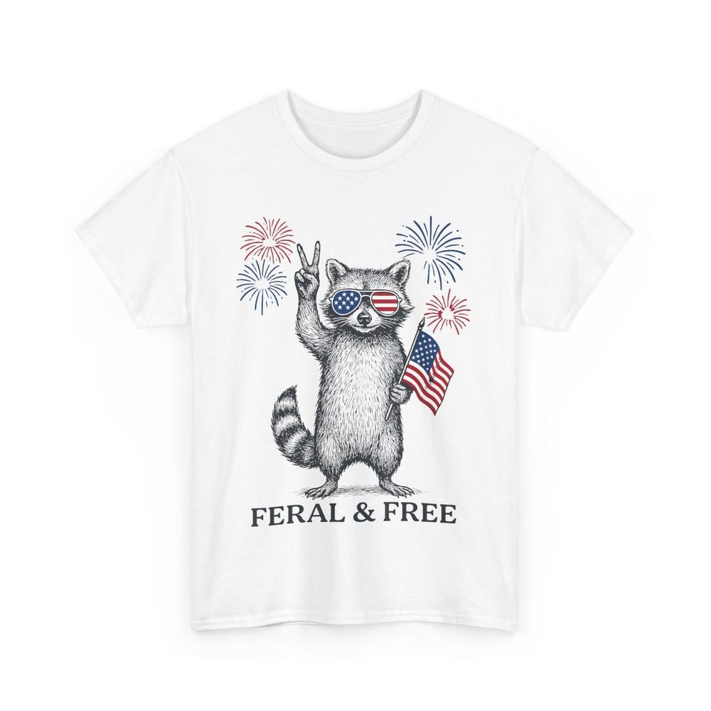 

Raccoon 4th of July Shirt, Feral & Free Funny Shirt 3XL