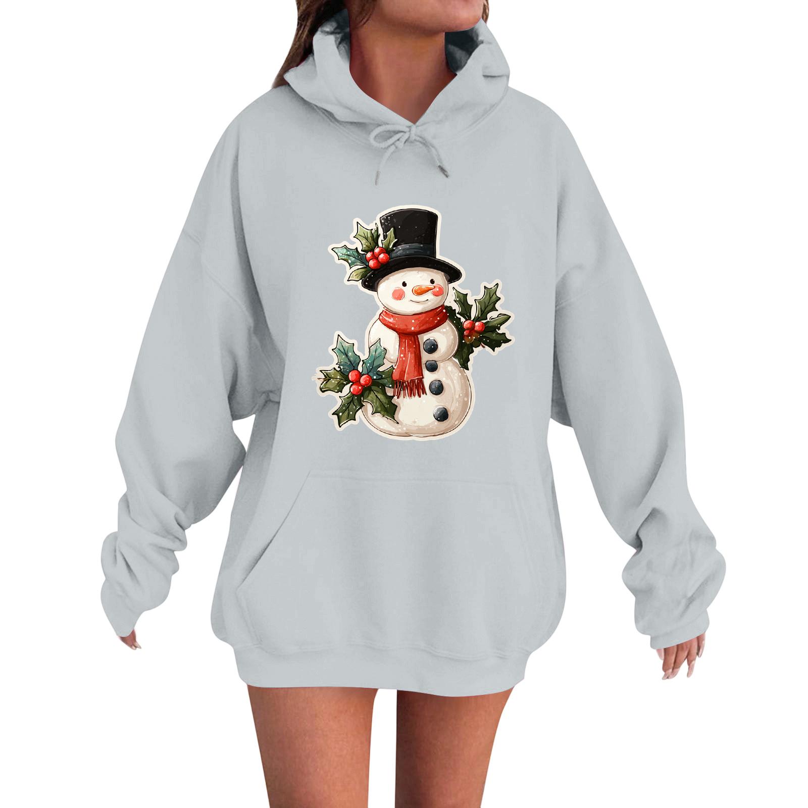 

Женская модная повседневная толстовка с капюшоном и длинными рукавами свободного кроя с рождественским принтом XL