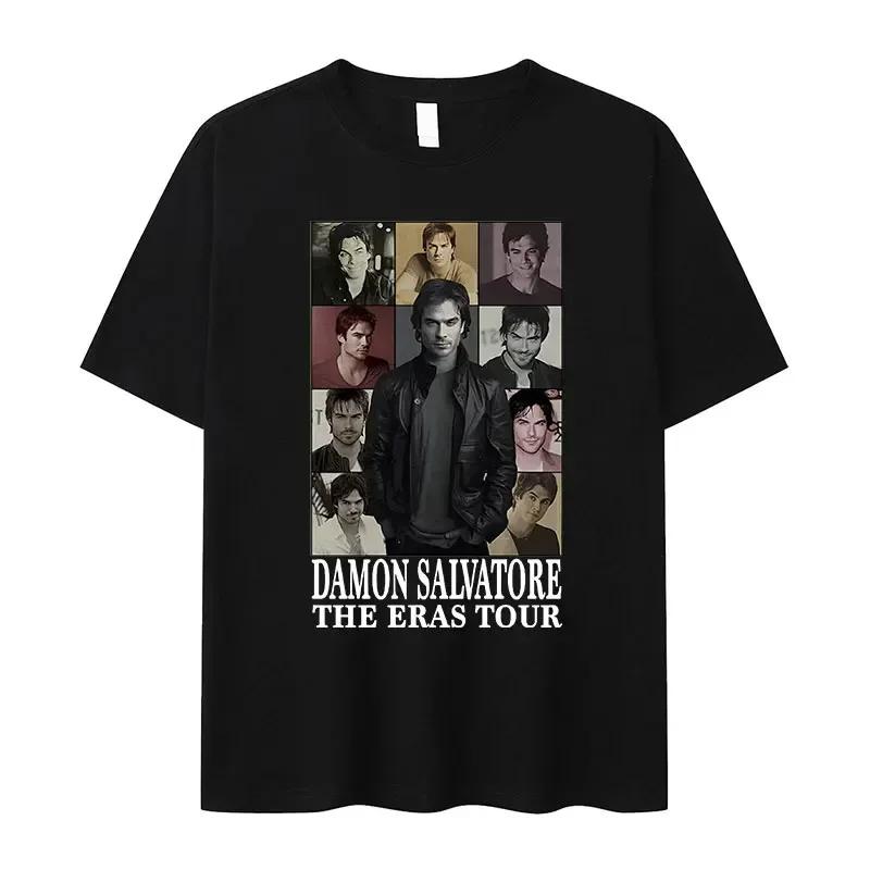 Hot Sale Damon Salvatore TV Drama Graphic Print T-shirt Men Women Retro Gothic Fashion Loose Casual Oversized Streetwear Harajuku Y2K Summer New Teee