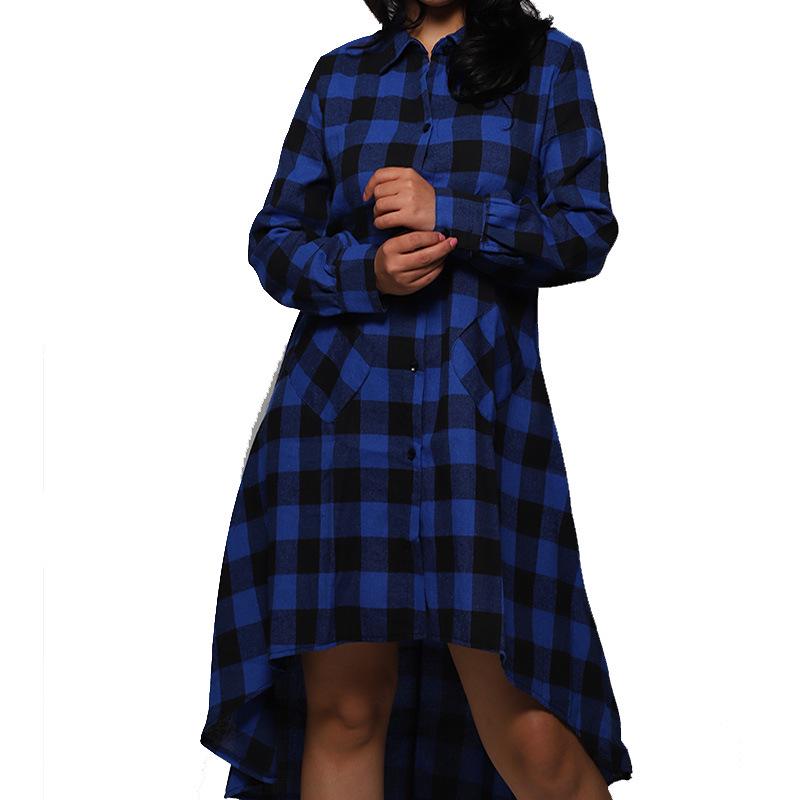 

Autumn/Winter Plaid Long Sleeve Polo Jacket with High Waist Slimming Fit Extra Large синій