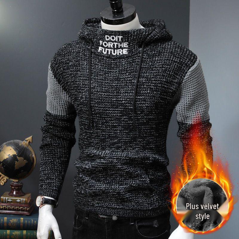 Herren Koreanischer Stil Slim Fit Rollkragen Kapuzenpullover Mantel - Jugend Winter Dicke Strickware