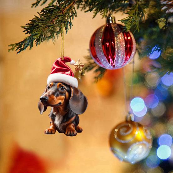 Cute Christmas Tree Pendant Cartoon Puppy Hanging Ornament Acrylic Art Craft Ornament